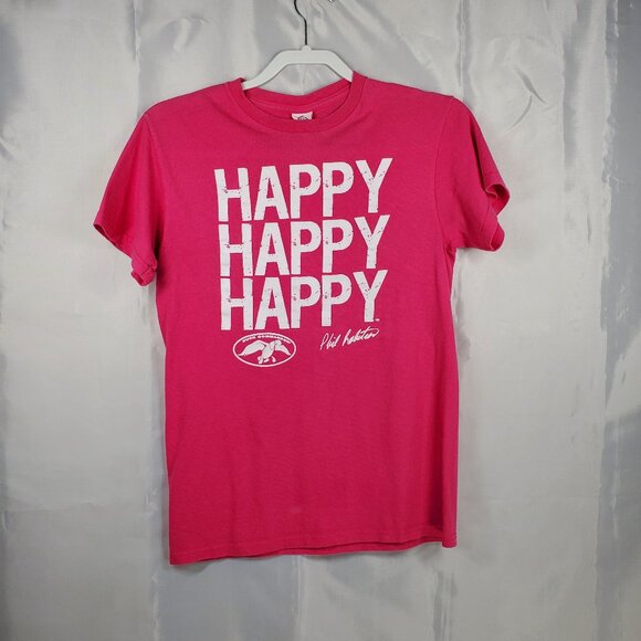 Duck Commander Pink White Delta T-shirt Happy Happy Happy Slogan Wms Sz S - Picture 1 of 6